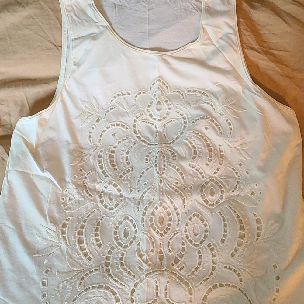 J. Crew White Embroidered Cotton Tank Top